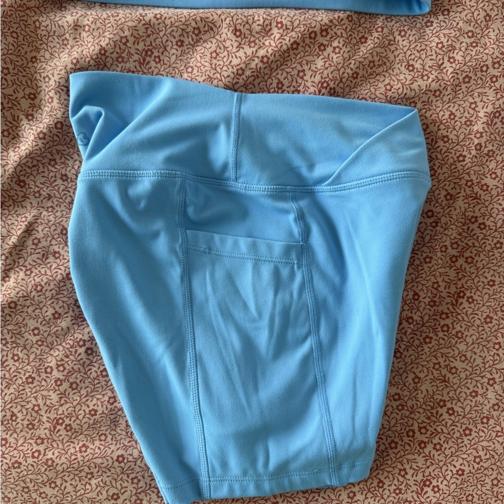 Light Blue Set- Women's High-Waist Performance Shorts with Sports Bra - Picture 4 of 5
